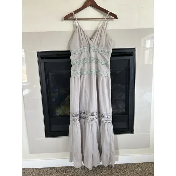 Romeo + Juliet Couture Maxi Dress Womens M Taupe Boho Gauze Crochet Beach NWT - Picture 13 of 13
